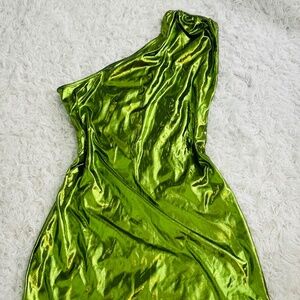 SHEIN Spandex Lime Metallic Green Mini Dress (Size: M)
